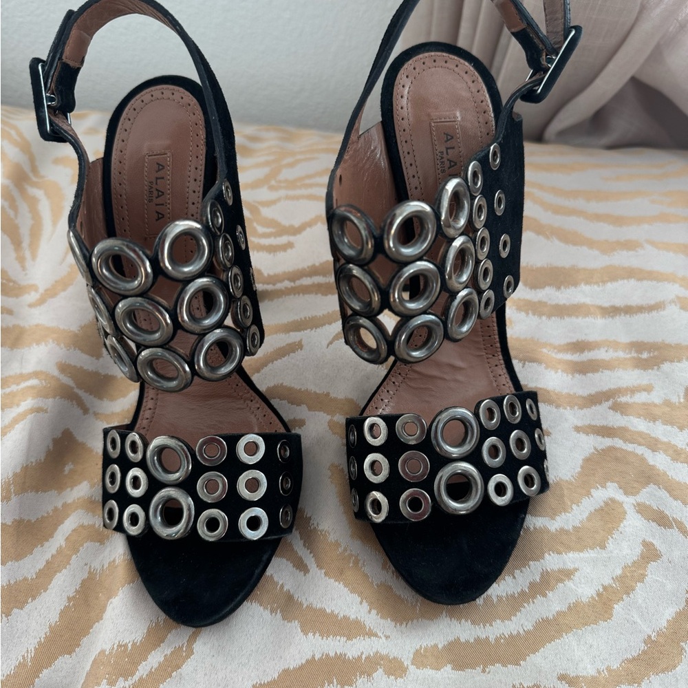 Alaïa Black Grommet High Heel Sandals